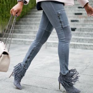 PAIGE Moto Jeans in Gray